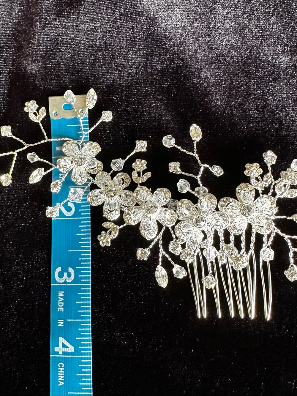 Bridal wedding comb silver tone crystal style rhinestone floral hair headpiece - Picture 9 of 13